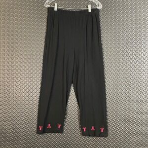 Vintage The Quacker Factory Lobster‎ Embroidery Black Pull On Pants Women Size M
